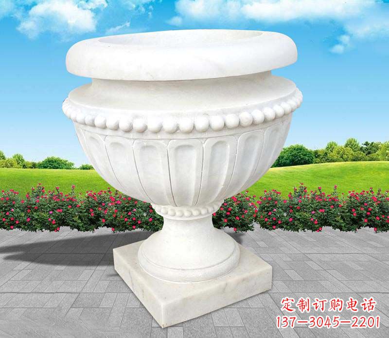 汉白玉景观花盆雕塑