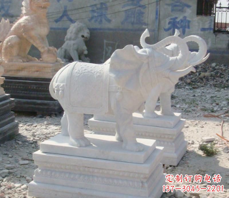 汉白玉卷鼻喷水大象 汉白玉卷鼻喷水大象