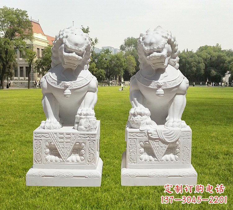 汉白玉看门北京狮石雕