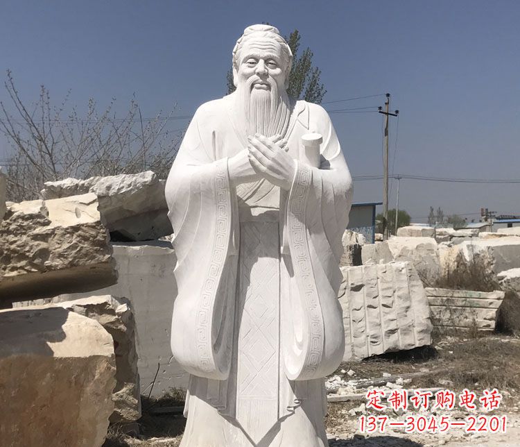 汉白玉孔子行教像学校古代名人石雕
