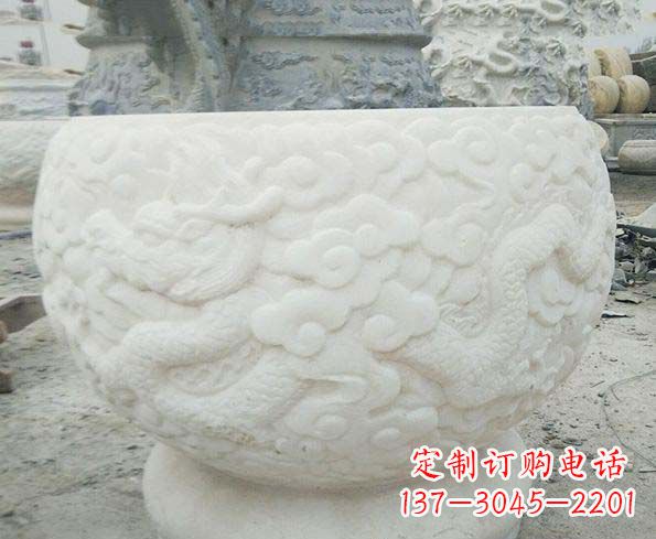 汉白玉龙浮雕招财石水缸