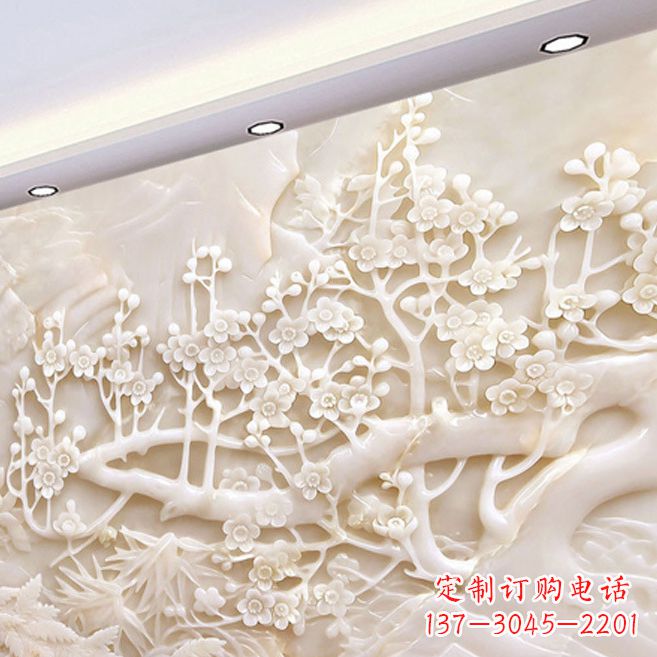 汉白玉梅花高浮雕建筑装饰画