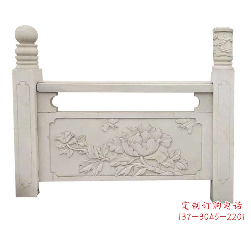 汉白玉牡丹花浮雕栏板