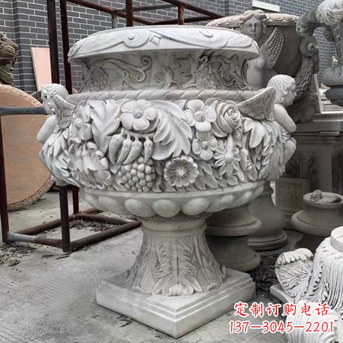 汉白玉欧式人物花盆石雕