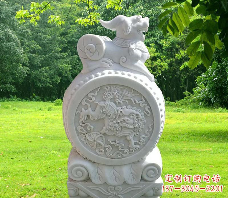 汉白玉貔貅抱鼓石 (2)