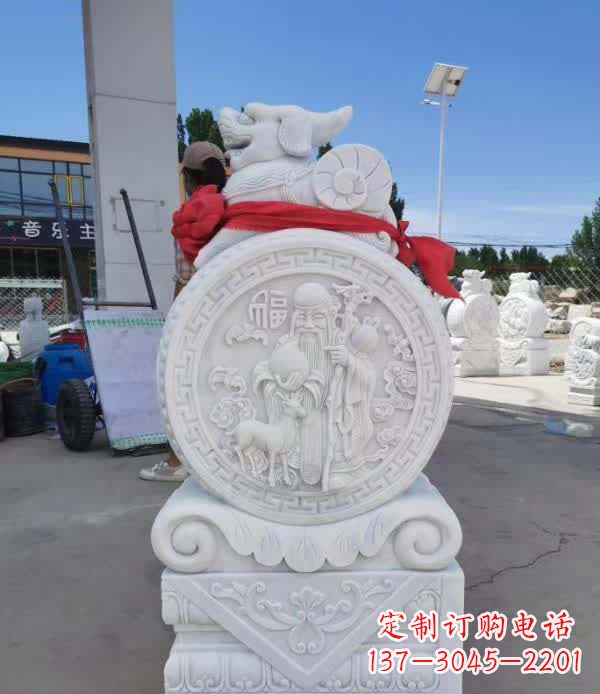 汉白玉貔貅石门墩
