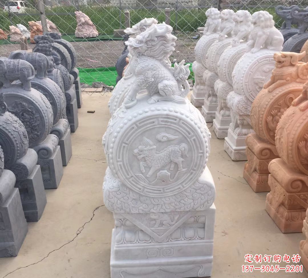 汉白玉麒麟狮子抱鼓石