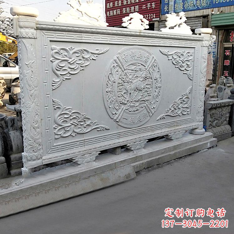 汉白玉麒麟石雕影壁墙-庭院别墅院落大门古建萧墙