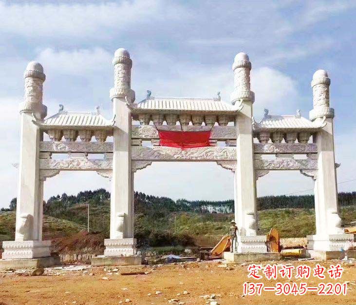 汉白玉三门牌坊石雕
