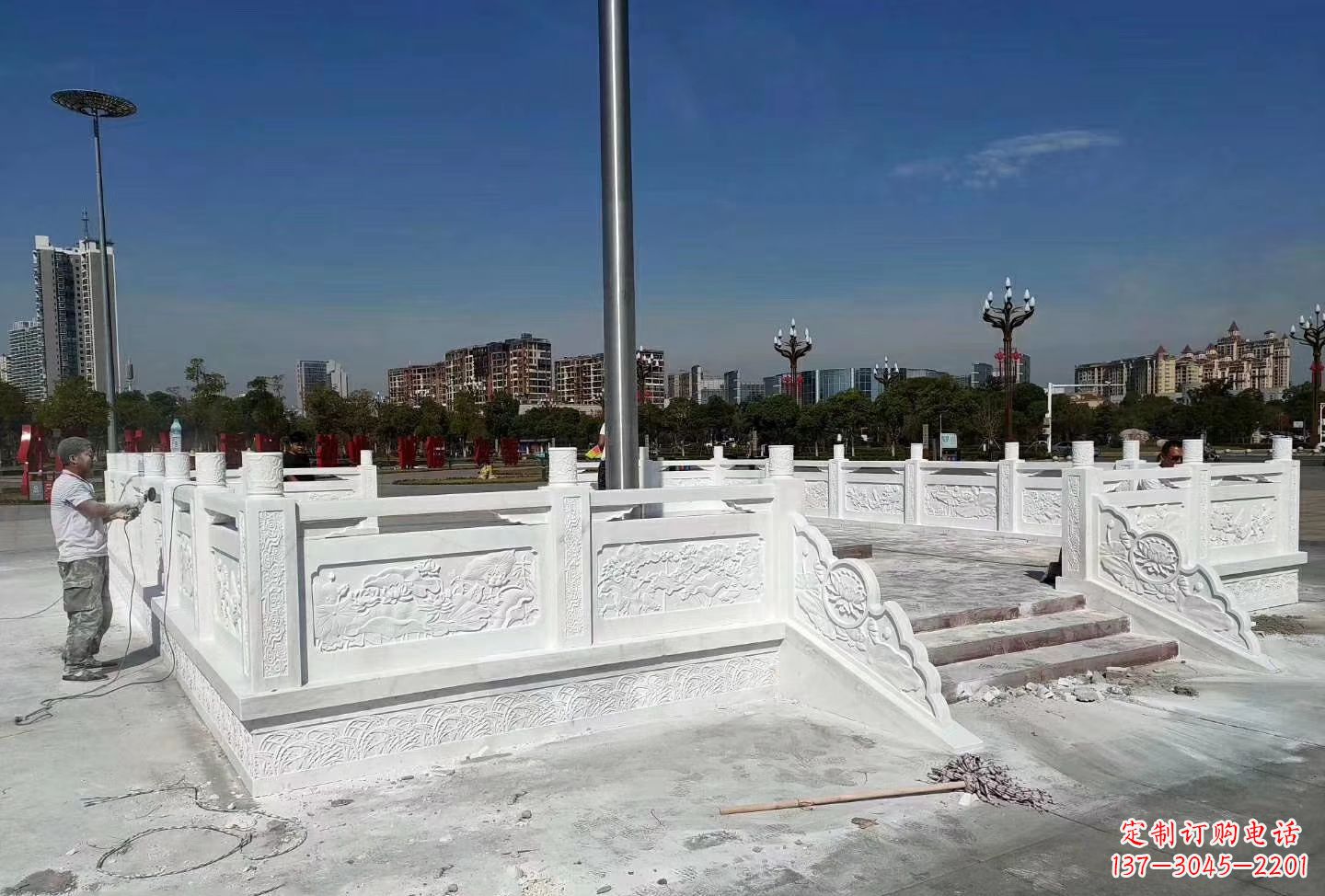 汉白玉升旗台 广场校园石雕栏板雕塑