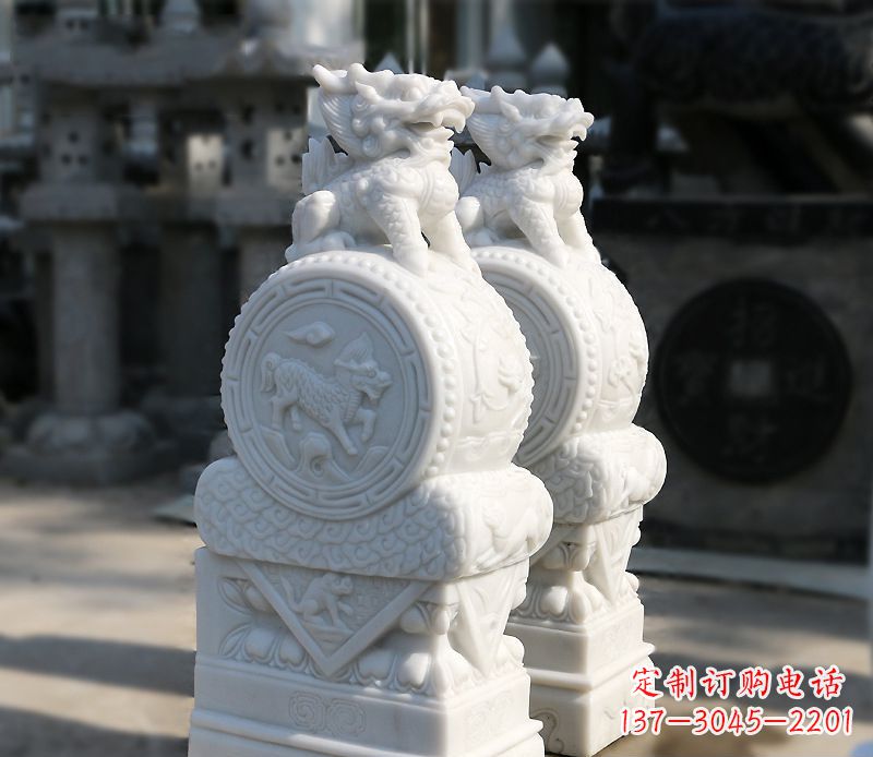 汉白玉狮子辟邪门墩雕塑