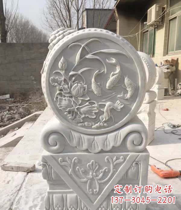 汉白玉石浮雕门墩