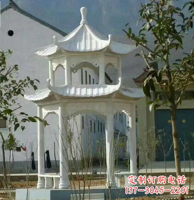 汉白玉双层凉亭石雕