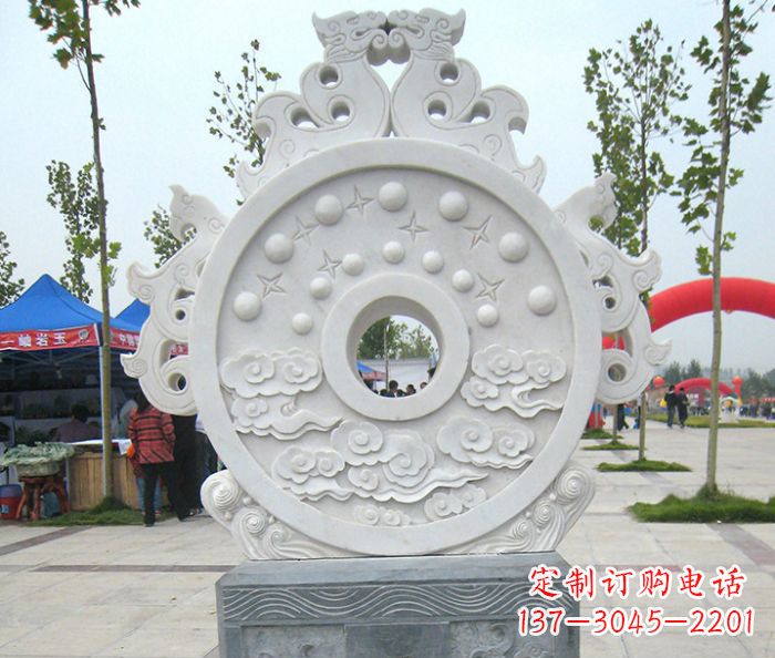 汉白玉双龙石门墩招财抱鼓石