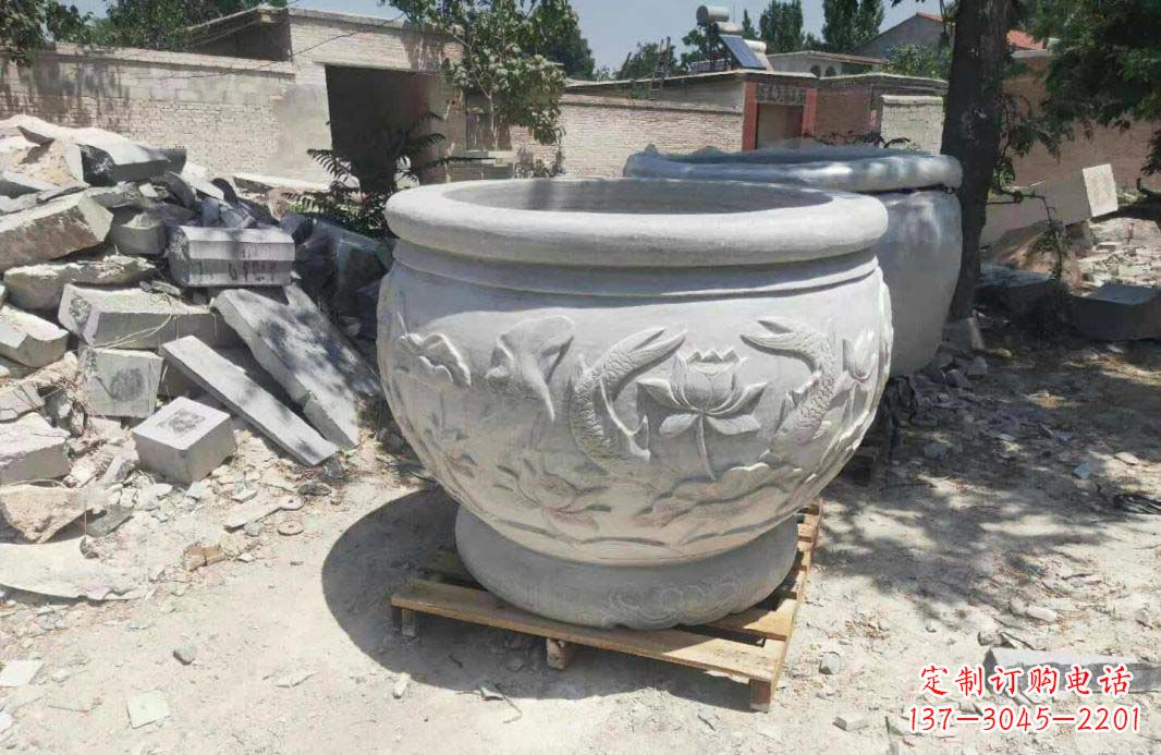 汉白玉水缸雕塑