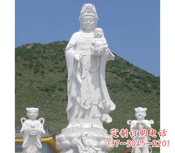 汉白玉送子观音善财童子龙女雕塑