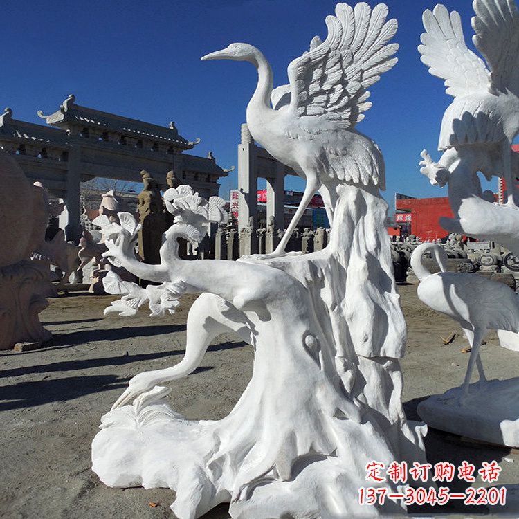 汉白玉仙鹤景观石雕