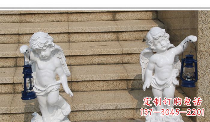 汉白玉小天使公园西方人物路灯石雕