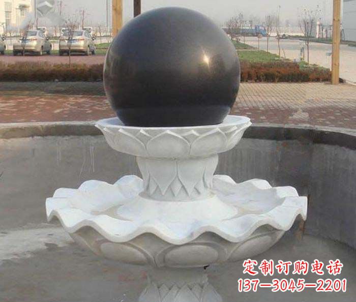 汉白玉小型风水球喷泉石雕