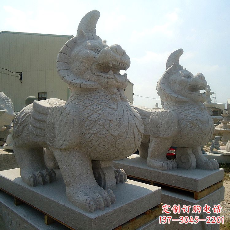 汉白玉獬廌解豸石雕-上古神兽动物雕塑摆件