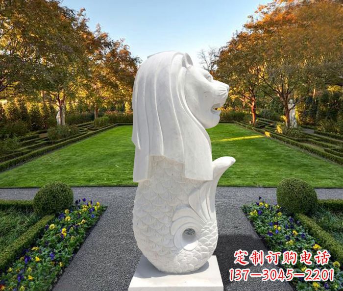 汉白玉鱼尾狮公园景观石雕