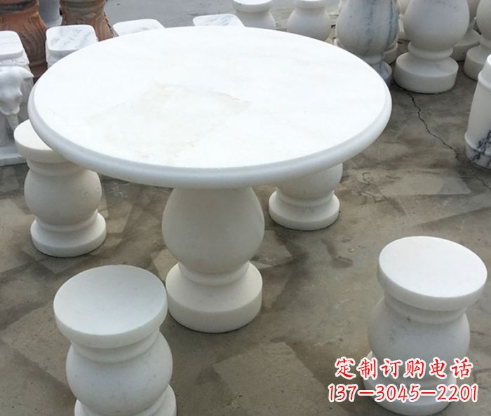 汉白玉圆形桌凳公园石雕