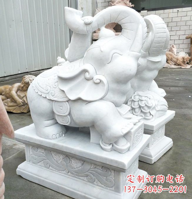 汉白玉招财如意小象石雕