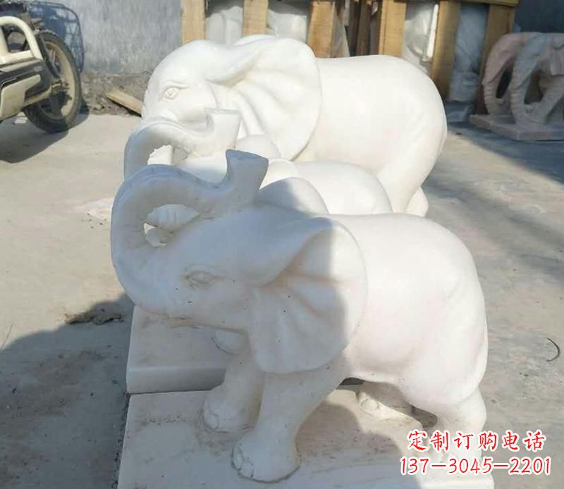 汉白玉招财小象雕塑