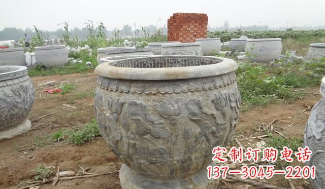 荷花花盆公园景观石浮雕