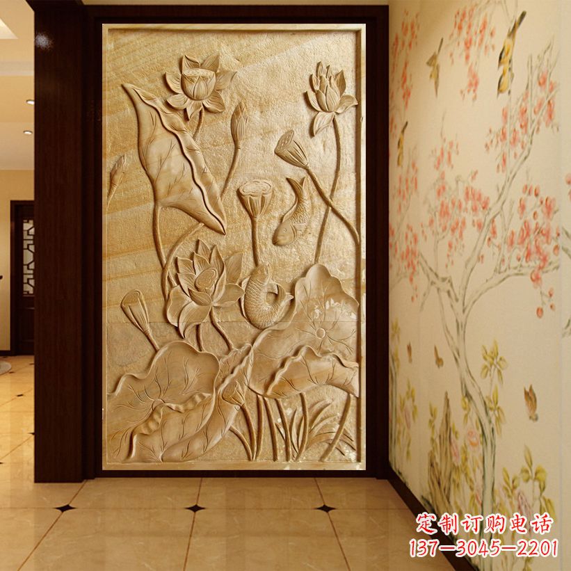 荷花建筑内装修浮雕画