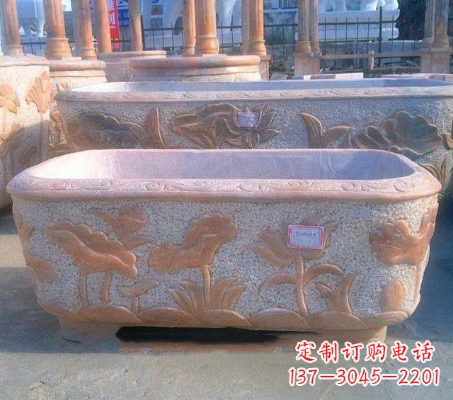 荷花鲤鱼浮雕石水缸