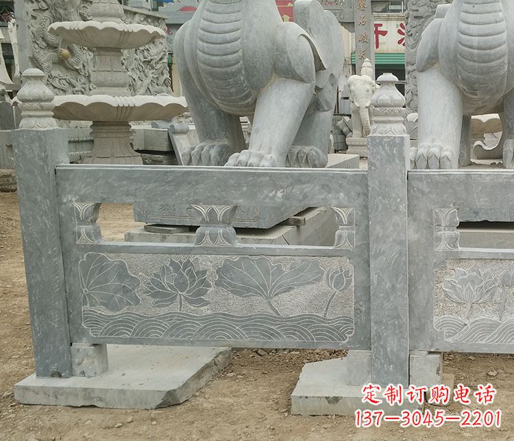 荷花石浮雕仿古栏板石雕