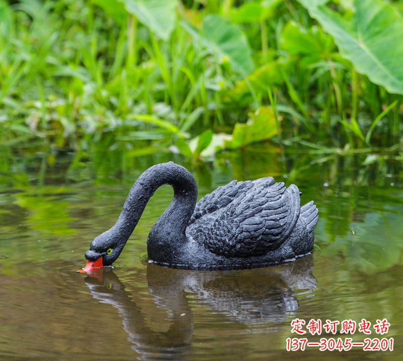 黑天鹅喝水款-池塘水塘装饰动物雕塑摆件