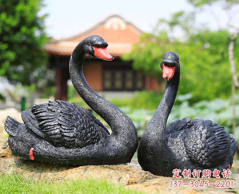 黑天鹅一对-玻璃钢仿真动物雕塑