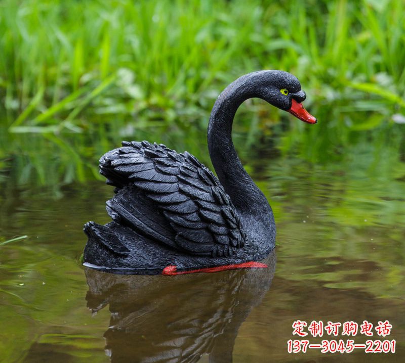 黑天鹅展翅款-玻璃钢仿真天鹅摆件