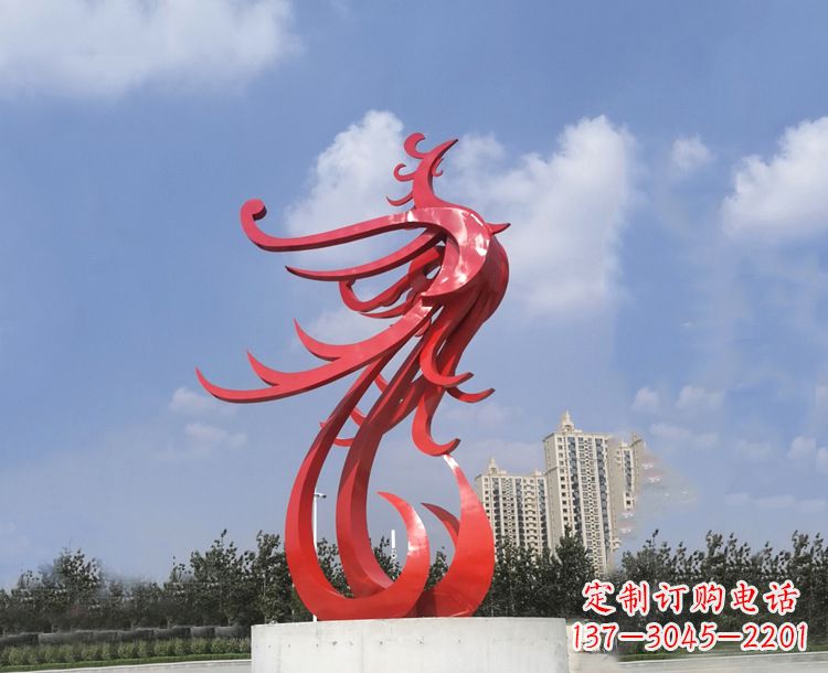 红色不锈钢抽象凤凰户外园林广场景观动物雕塑
