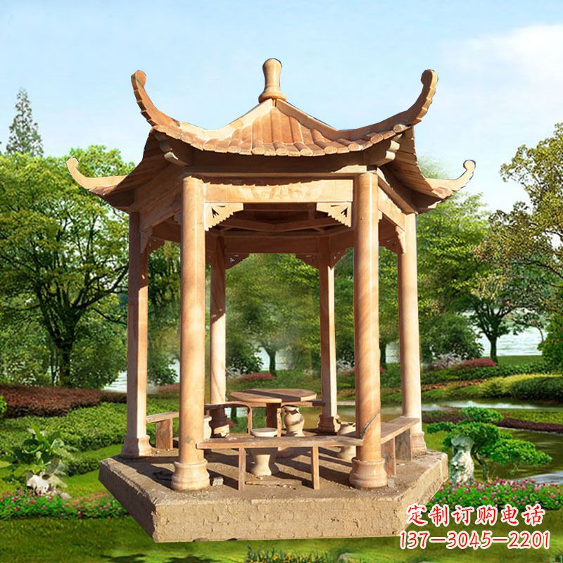 红色大理石凉亭