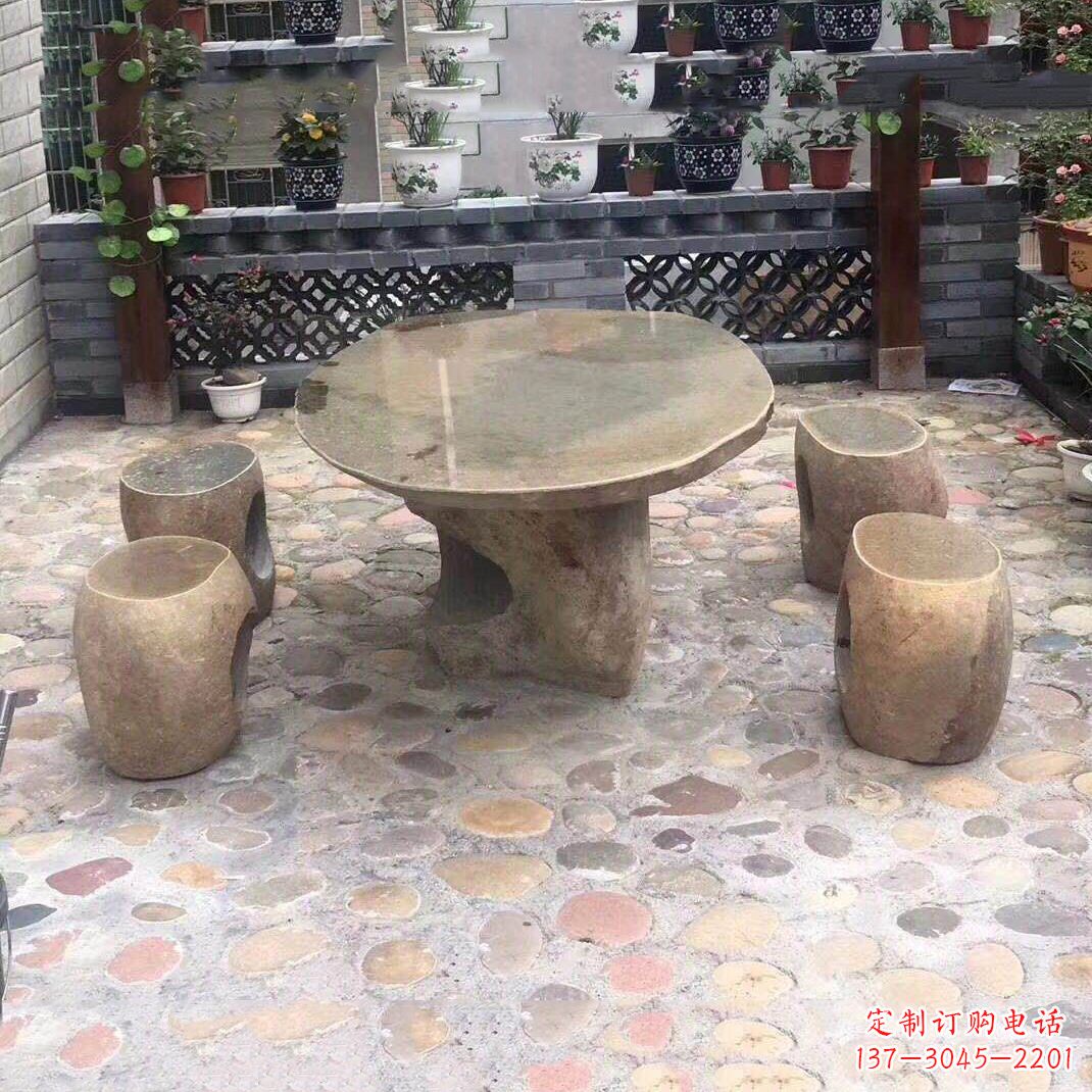 红色大理石桌凳