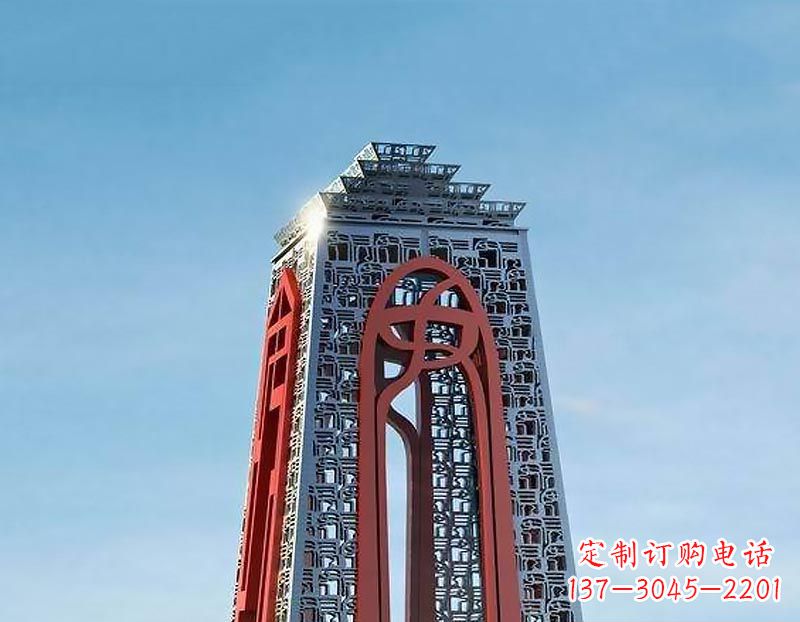 红色广场不锈钢大型景观雕塑
