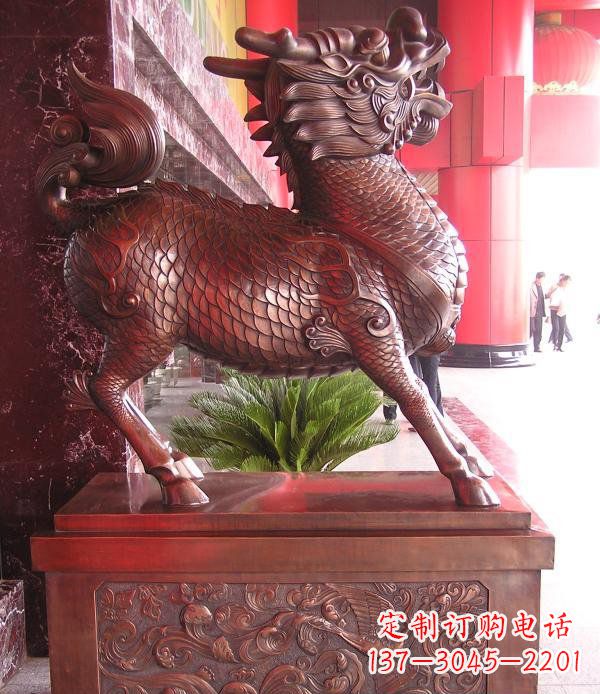 红铜麒麟神兽铜雕
