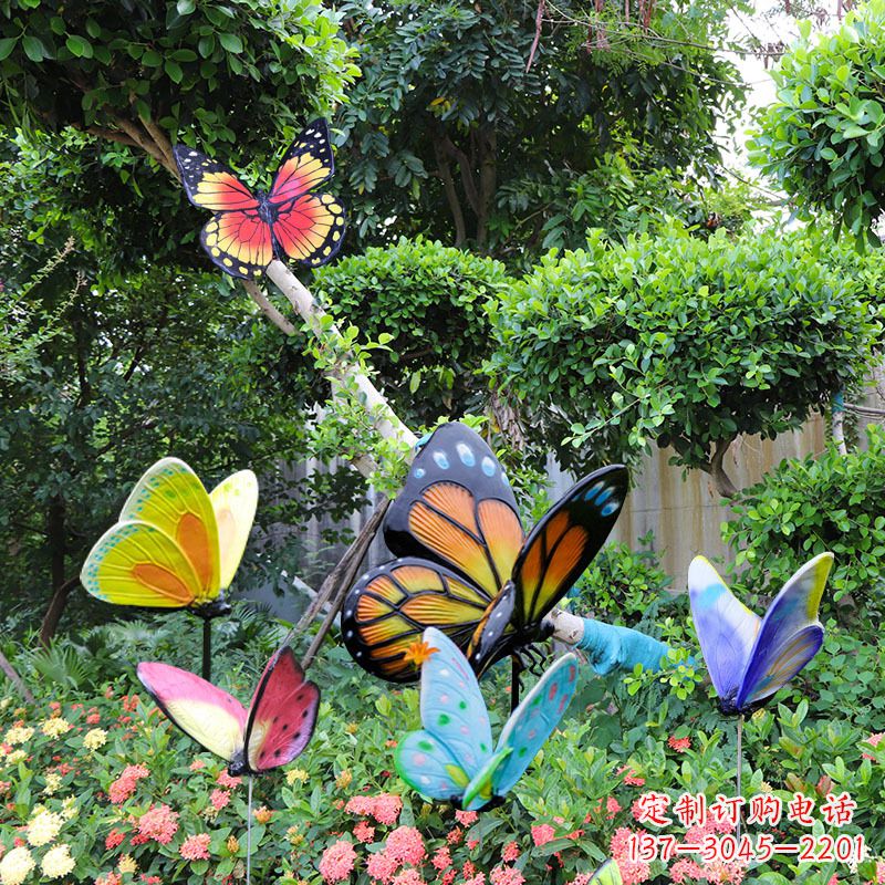 蝴蝶纷飞,玻璃钢仿真花园草丛动物雕塑摆件
