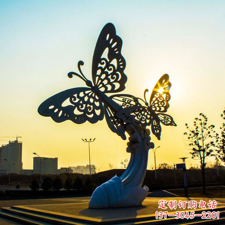 户外不锈钢城市广场景观蝴蝶雕塑,公园金属昆虫装饰雕塑