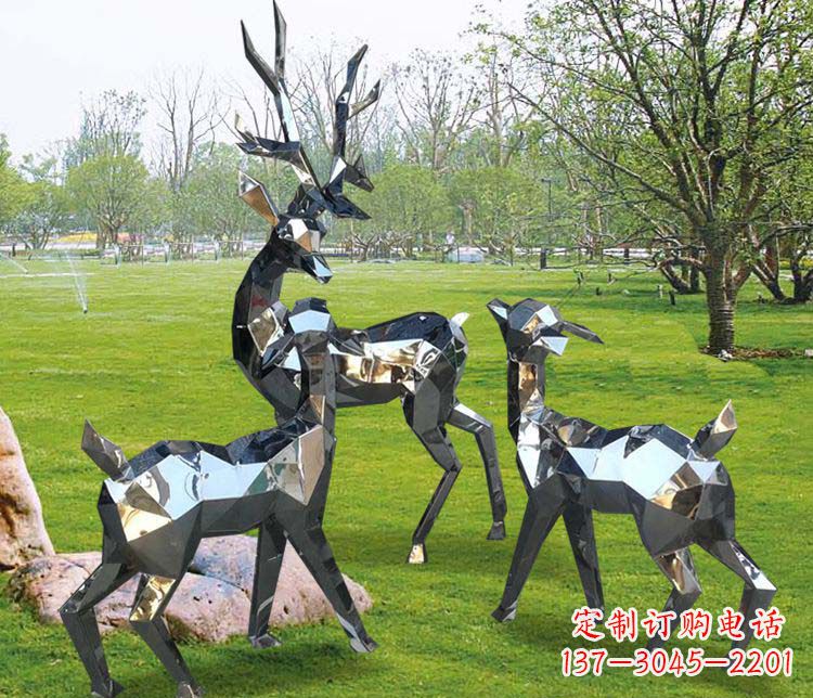 户外几何镜面不锈钢鹿雕塑