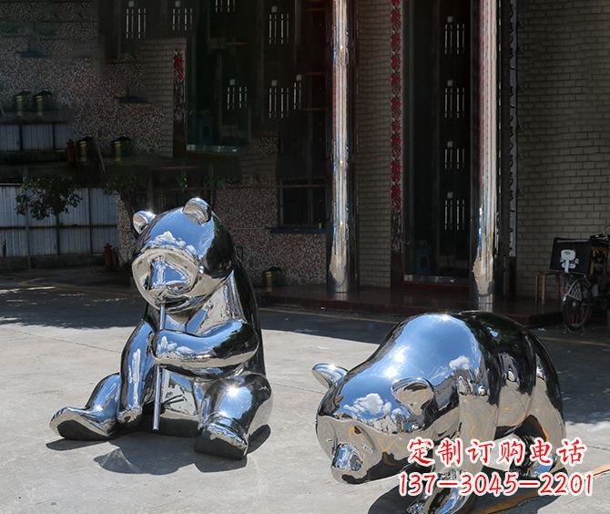 户外镜面不锈钢熊雕塑