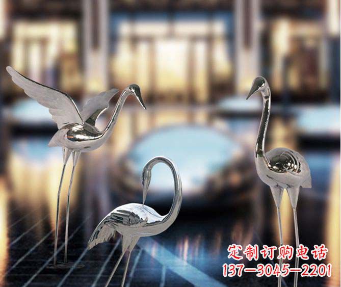 户外镜面不锈钢仙鹤雕塑