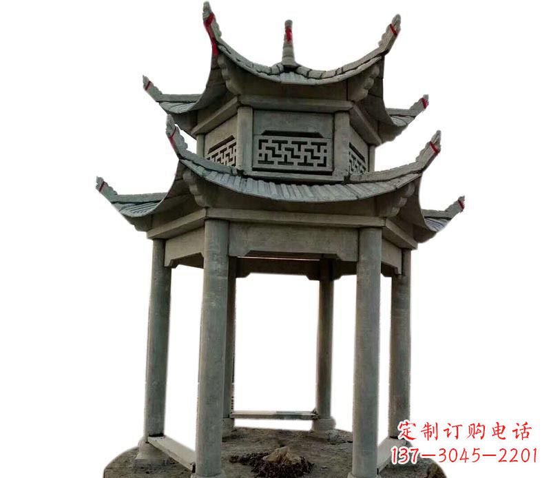 户外双层六角凉亭石雕