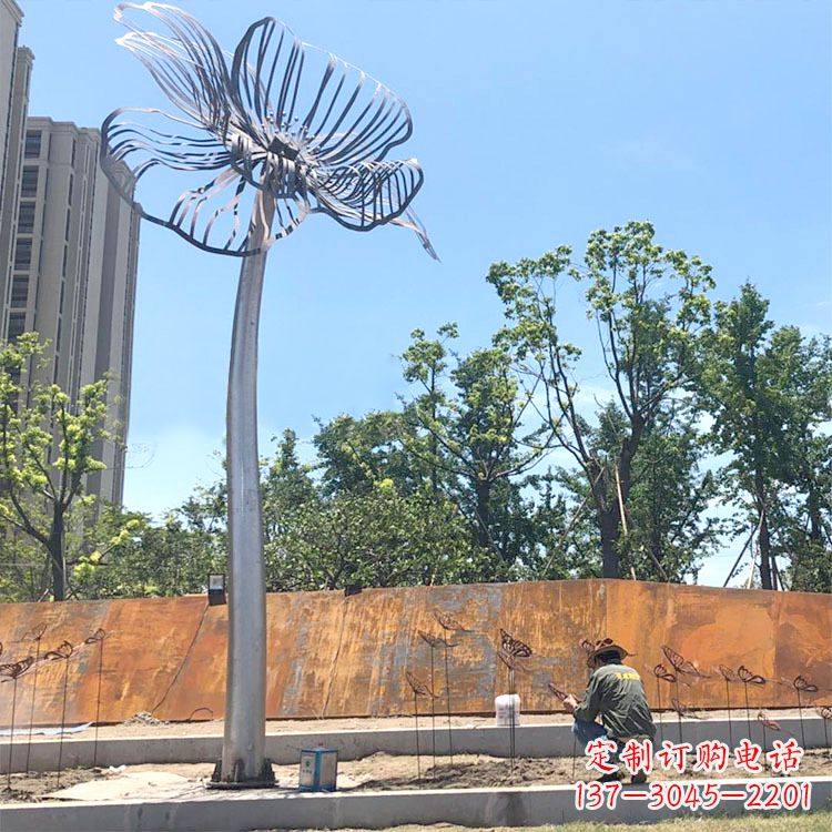户外园林大型不锈钢花树雕塑