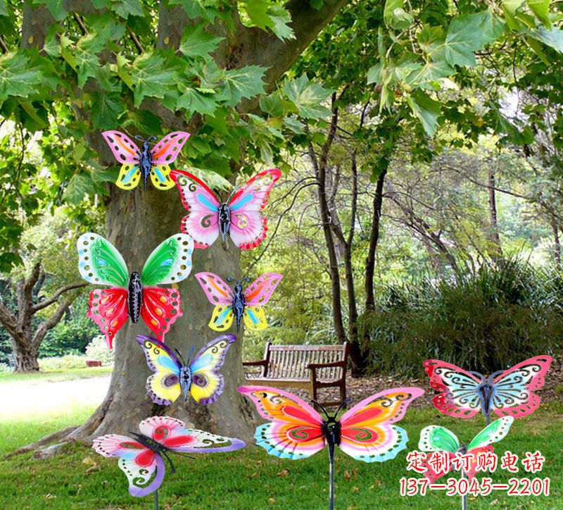 户外园林铁艺蝴蝶插挂件,小区花园仿真昆虫雕塑摆件
