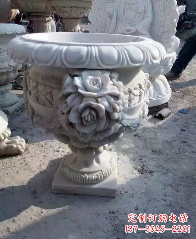 花朵浮雕欧式花钵石雕