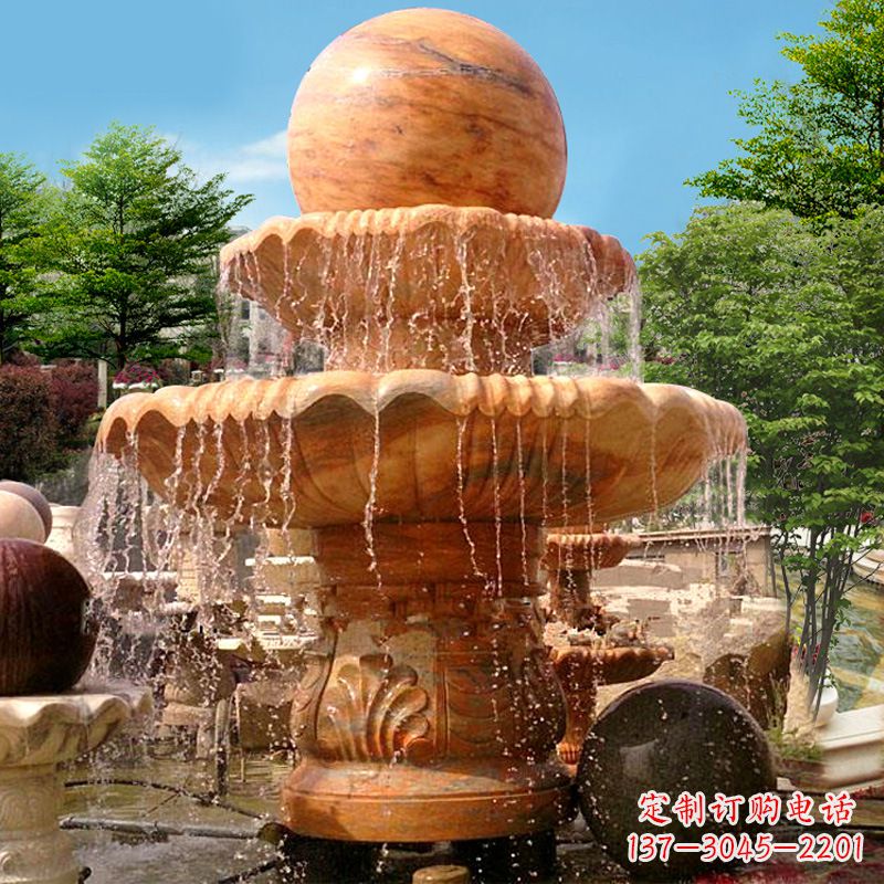 花岗岩石雕喷泉风水球